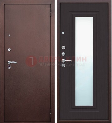 Коричневая металлическая дверь с зеркалом ДЗ-43 в Пушкино