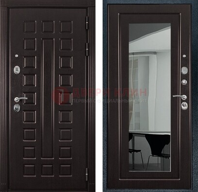 Темная металлическая дверь с зеркалом МДФ внутри ДЗ-4 в Пушкино