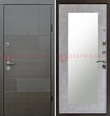 Серая входная дверь с МДФ панелью и зеркалом внутри ДЗ-51 в Пушкино