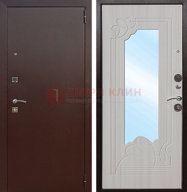 Стальная дверь с порошковым покрытием с резной МДФ и зеркалом ДЗ-66 в Пушкино