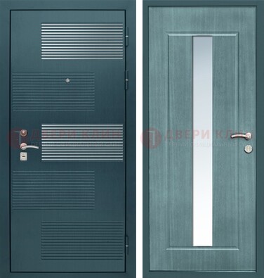 Входная дверь с зеркальной вставкой внутри с голубым МДФ с зеркалом ДЗ-71 в Пушкино