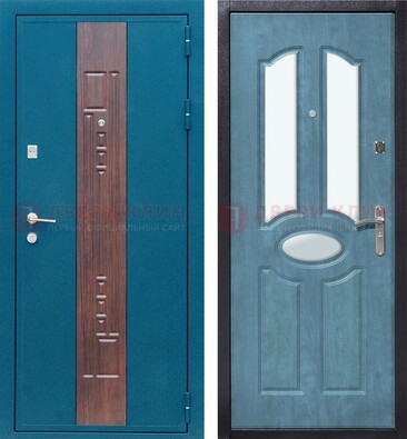 Голубая металлическая дверь МДФ с тремя зеркальными вставками ДЗ-78 в Пушкино