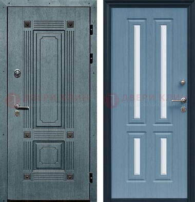 Голубая филенчатая дверь с МДФ и зеркальными вставками внутри ДЗ-80 в Пушкино