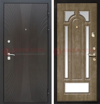 Темная металлическая дверь МДФ с различными зеркальными вставками внутри ДЗ-82 в Пушкино