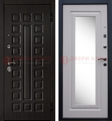 Черная филенчатая металлическая дверь МДФ с зеркалом ДЗ-83 в Пушкино