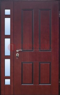 Красная входная полуторная дверь со стеклом ПЛ-10 в Пушкино