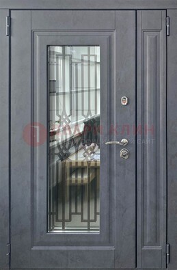 Серая стальная дверь Винорит со стеклом и ковкой ПЛ-29 в Пушкино