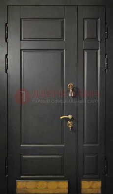 Черная полуторная железная дверь для частного дома ПЛ-2 в Пушкино