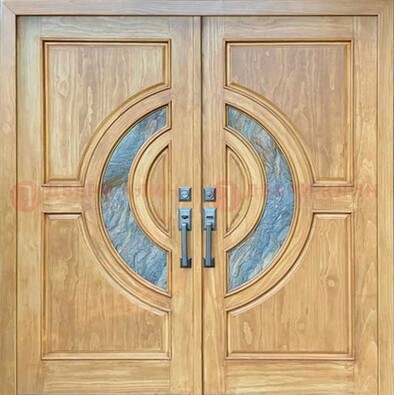 Двухстворчатая металлическая дверь с витражом ВЖ-11 в Пушкино