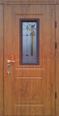 Железная дверь с МДФ и витражом ВЖ-24 в Пушкино